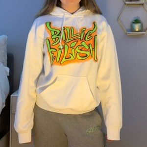 US S billie eilish white orange and green hoodie